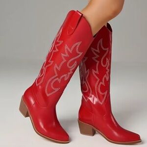 Red Embroidered Cowboy Boots